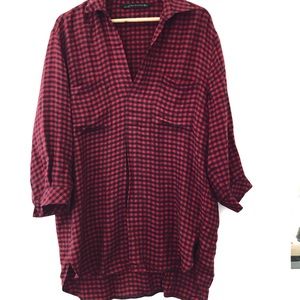 Zara oversized red check women shirt